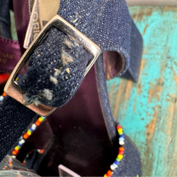 Vintage 725 Originals Denim & Beaded Chunky Platform Sandals Size 8 - Picture 11 of 11